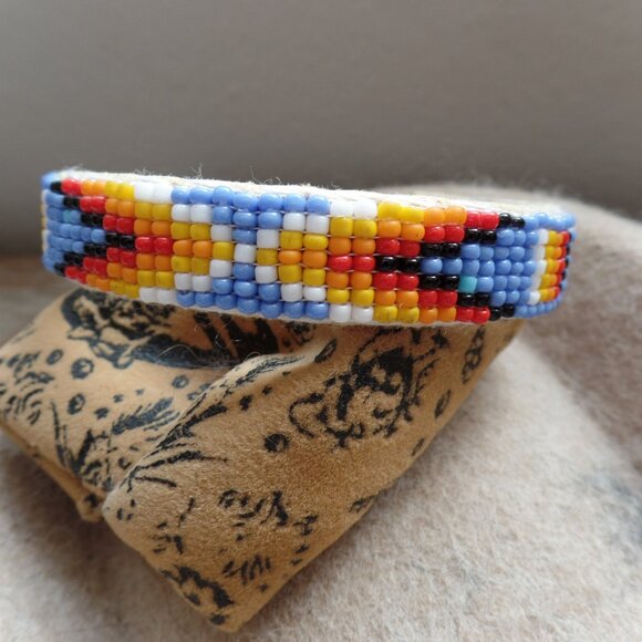 Native American Jewelry - Native American Lakota Sioux  Handmade Bead CUFF Bracelet